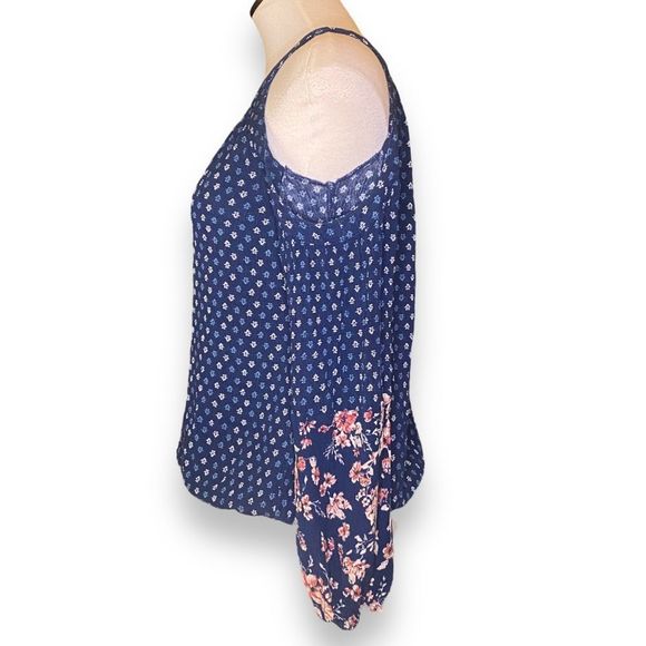 🎈 Mossimo Supply Co Navy Floral Cold Shoulder Long Sleeve Blouse Top Size XS - Picture 4 of 10